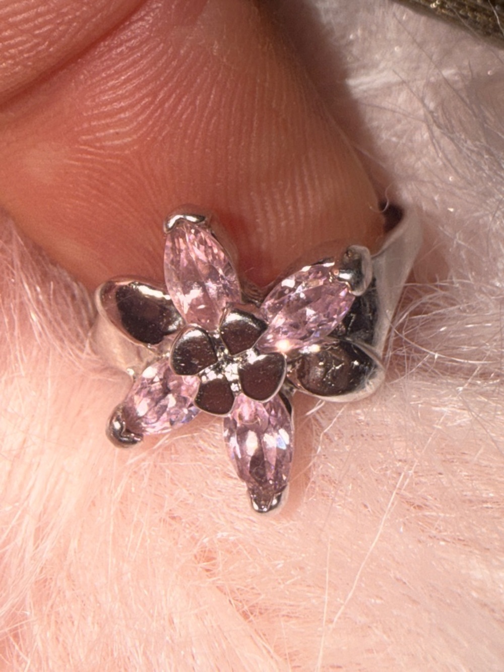 Vintage 925 Sterling Silver Pink Marquise Flower Ring - Size 6.5 - Picture 6 of 12